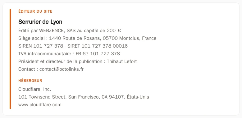 Coordonnées légales de l&rsquo;éditeur et de l&rsquo;hébergeur du site